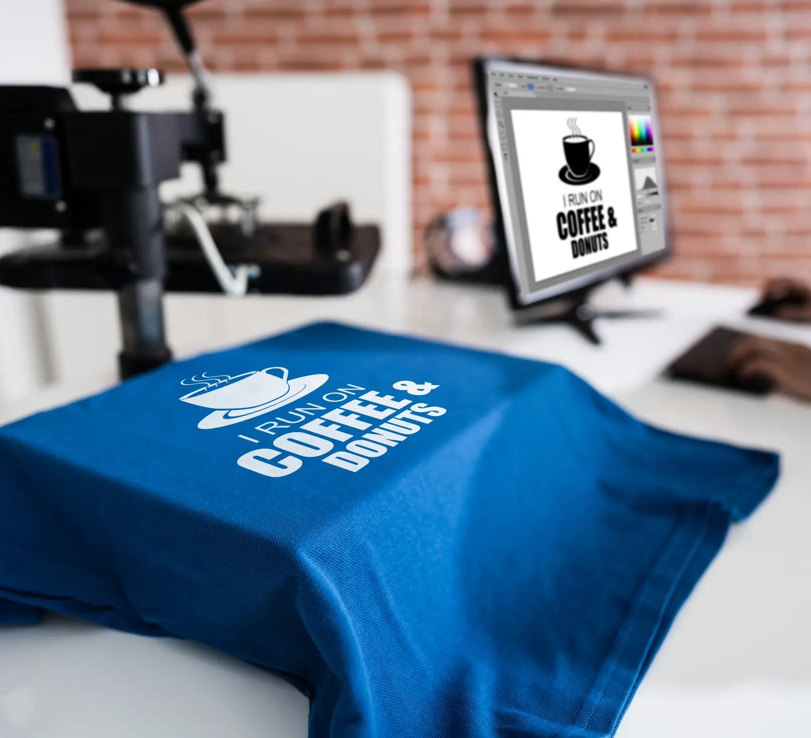 A full-color print applied to a garment at the press at Alpine Apparel Co in Castle Rock